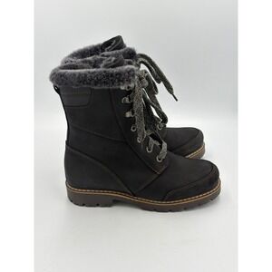 Pajar Canada Black Leather Fur Lined Winter Boots OC System Ice Grips Womens 38